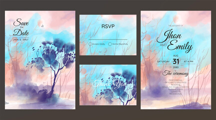 Naklejka na ściany i meble wedding invitation suite with wild nature landscape watercolor