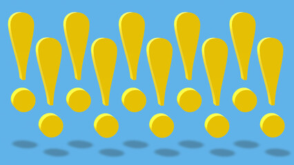 Warning sign on a blue background. 3d illustration of an exclamation mark.