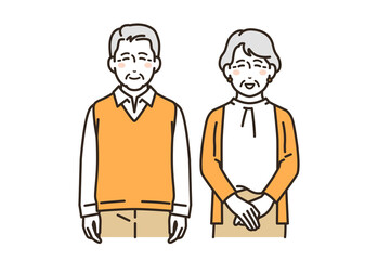 笑顔のシニア夫婦のシンプルなベクターイラスト素材