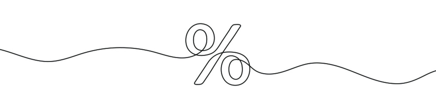Linear background of percent sign. One continuous line drawing of a percent sign. Vector illustration. Linear percent icon isolated