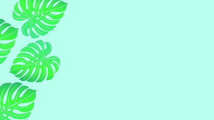 Fototapeta na wymiar Tropical leaf monstera on blue background. Flat lay top view. Summer background concept 
