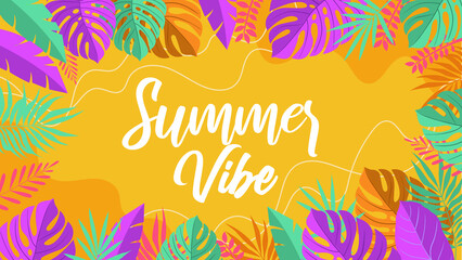 Fototapeta na wymiar Summer vibe concept design. Colorful summer background and banner.