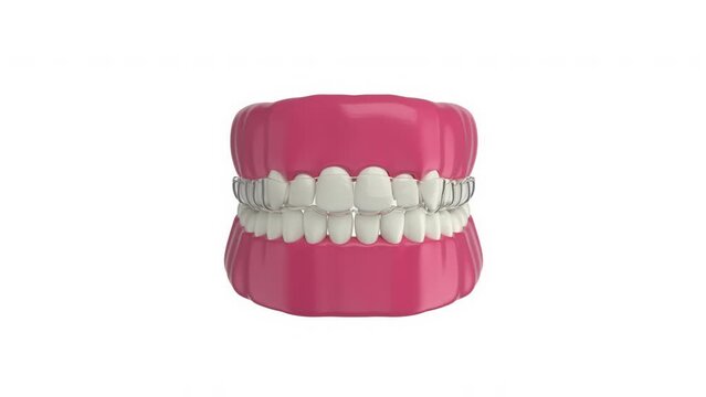 3d rendering of teeth with invisible aligners orthodontics on white background