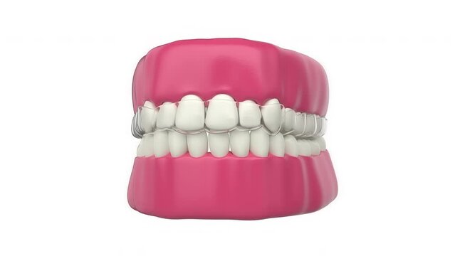 3d rendering of teeth with invisible aligners orthodontics on white background