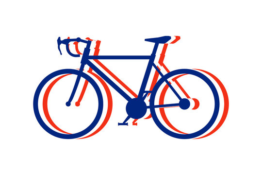 bicycles and Tour de France: three racing bicycle silhouettes make up the French flag on white background