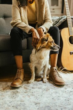 Girl And Dog In The Living Room