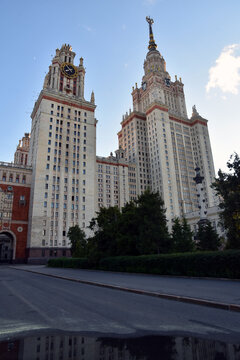MOSCOW - JUNE 05, 2022: Moscow State University named after Lomonosov, main building. Popular landmark, example of empire style architecture.
