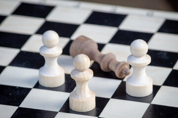 Pawns defeated king on chessboard. No man is an island concept