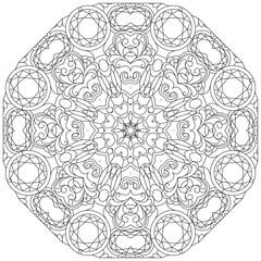 Hand drawn zentangle circular ornament for coloring page.
