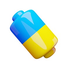 3d render accumulator icon. Rendering illustration of pink and yellow colors cylinder shape battery isolated on white background. Cute toy cartoon design. Metallic glossy electric voltage charge sign
