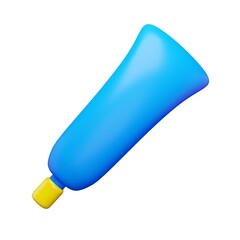 3d render tube clean package moisturizer. Rendering illustration of blue toothpaste isolated on white background. Cosmetic gel mockup. Plastic spa lotion blank model. Oral dentist care element. 