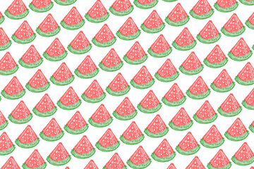Hand Drawn Watercolor Brush Watermelon Slices Seamless Pattern
