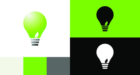 Lamp Bulb with Leaf Inside Natural Energy Logo Design Concept 