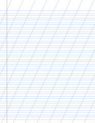 Graph paper. Printable lined grid paper with color horisontal, diagonal lines. Geometric pattern for school, oblique notebook. Realistic lined paper blank size Letter. Exercise page for calligraphy