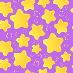 Seamless pattern with cozy yellow stars on violet background. Vector image.