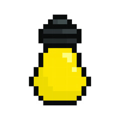 Pixelated light bulb icon. Cute light bulb icon isolated. Vector illustration. Pixel art icon.