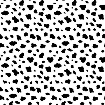 Abstract modern cow fur seamless pattern. Animals trendy background. Black and white decorative vector illustration for print, card, postcard, fabric, textile. Modern ornament of stylized skin