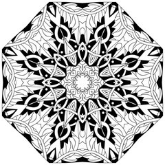 Hand drawn zentangle circular ornament for coloring page.