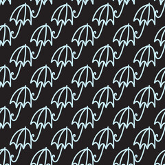 Umbrella icon vector illustration. Seamless pattern. Hand drawn black design. Rain protect safety concept. Isolated graphic symbols. Autumn art sign.