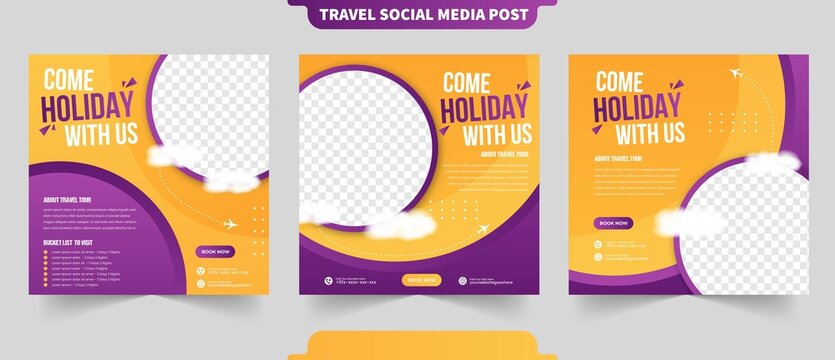 Vacation trip and holiday travel content for instant post and social media collection banner for traveling agency promotion template