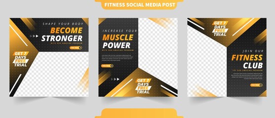 Gradient health fitness and gym training for instagram and social media post collection with photo template