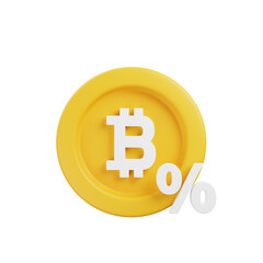 3d illustration bitcoin icon percent icon 3d render style