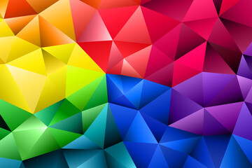 Polygonal rainbow mosaic background. Abstract low poly vector illustration. Triangular pattern, copy space. Template geometric business design with triangle for poster, banner, card, flyer