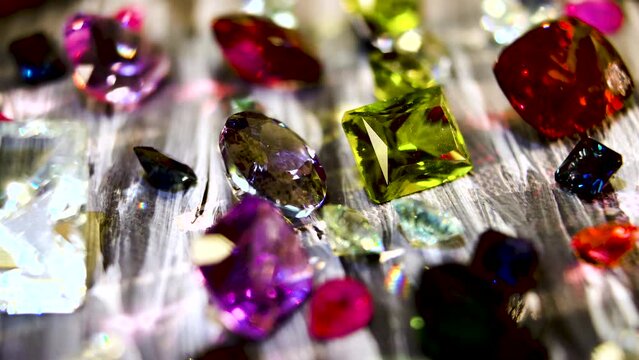 Close-up. Various Precious Jewelry Stones and Minerals