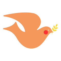 Stylized dove with olive branch. Flying bird of freedom. Symbol of peace vector illustration.