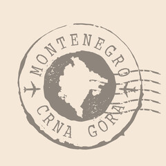 Stamp Postal of Montenegro. Map Silhouette rubber Seal.  Design Retro Travel. Seal of Map Montenegro grunge  for your design.  EPS10