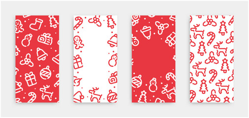 Christmas icon pattern background for graphic design.Long vertical vector template set.