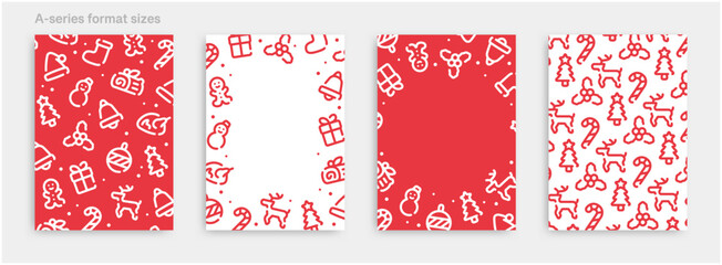 Christmas icon pattern background for graphic design.A-size vertical vector template set.