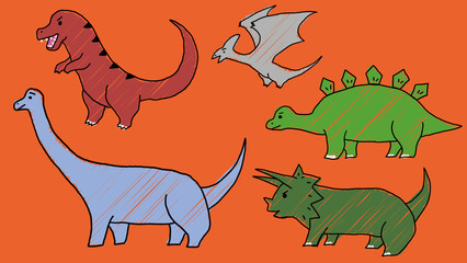手描きの恐竜のイラスト_落書き調