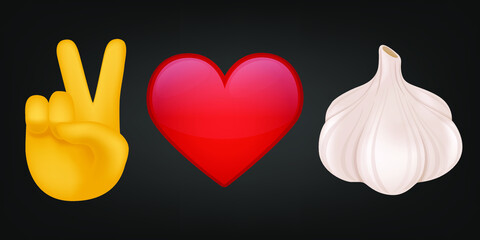 Peace Love and Garlic Illustration Emoji Design. Motivational Quote Emoticon Vector Symbol.