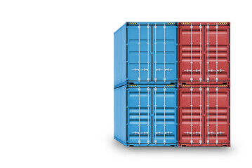 Containers isolated on white background, Stack of colorful containers box with copy space, Logistics import export goods of freight carrier and transportation industry concept