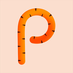 P letter tiger tail design. Vector animal, wildlife isolated font for logo, app logo, wild life concept, animal poster headlines and more