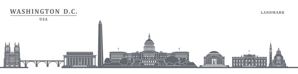 washington dc symbol buildings black and white vector illustration. United states of america - 513551130