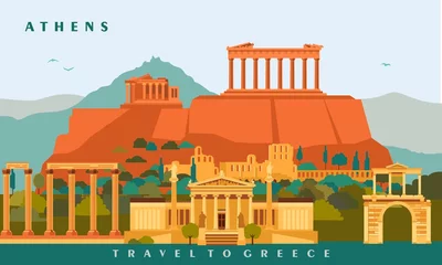 Fotobehang Athens city landmarks vector banner illustration.  © tatoman