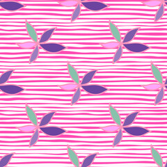Simple foliage seamless pattern. Doodle leaves wallpaper. Botanical elements background.