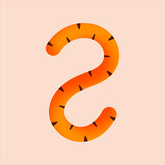 2 number tiger tail design. Vector animal, wildlife isolated font for logo, app logo, wild life concept, animal poster headlines and more