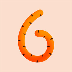 6 number tiger tail design. Vector animal, wildlife isolated font for logo, app logo, wild life concept, animal poster headlines and more
