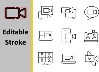 Video Conference Set of Linear Icons, a simple vector set has icons, Video call, Video training, Video Chat, Editable Stroke, 64x64 pixels