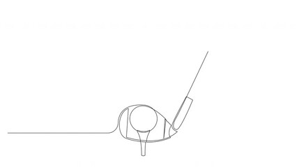 Self drawing animation of continuous line golf club and ball.
