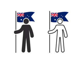 Man with Australian flag. The human with the flag of the country in his hand. Vector images