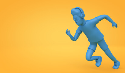 Male cartoon style character in a sprinting position. 3D rendering