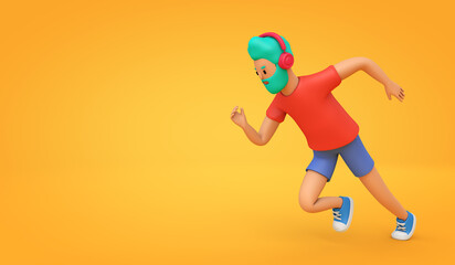 Fototapeta na wymiar Male cartoon style character in a sprinting position. 3D rendering