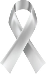 Silver awareness ribbon as symbol of Parkinson Disease, ovarian cancer, brain disorders and disabilities - obrazy, fototapety, plakaty