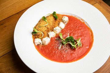 Gazpacho soup. Cold soup with tomatoes, oil, vegetables