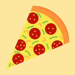 pizza with spices and sausage on a yellow background