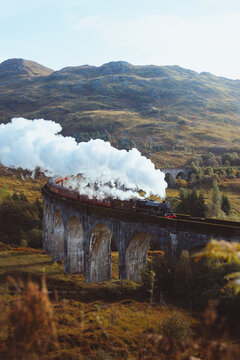 Harry Potter steam train on viaduct 